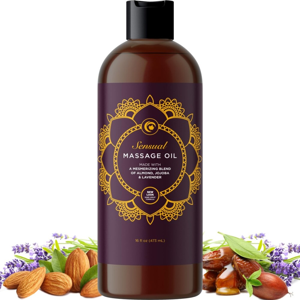 Aromatherapy Sensual Massage Oil for Couples - Relaxing Lavender Massaging Oil for Massage Therapy with Vitamin E Jojoba & Sweet Almond - Naturally Scented Vegan Non GMO & Gluten Free (16 Fl Oz)