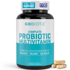GOBIOTIX Multivitamin with Probiotics and Digestive Enzymes - 25 Billion CFU - Digestive Health, Probiotics for Women and Men - Gluten Free Pills - 90 Capsules