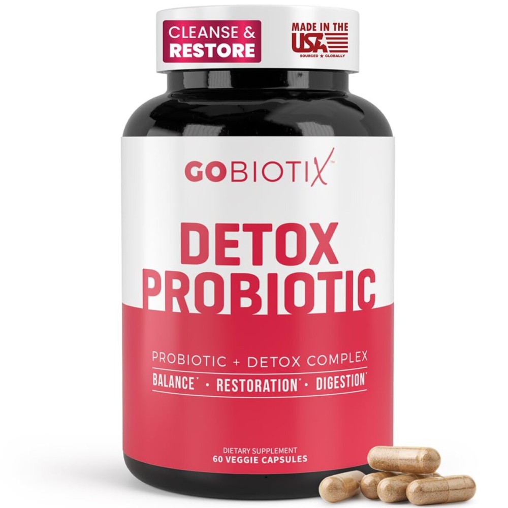 GOBIOTIX Detox Probiotic Supplement for Digestive Health - Milk Thistle, Turmeric, and Dandelion Root, Enzymes for Gut Health - 50 Billion CFU - 60 Capsules