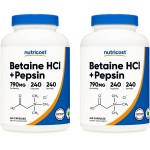 Nutricost Betaine HCl + Pepsin 790mg, 240 Capsules, 2 Bottles (480 Capsules)