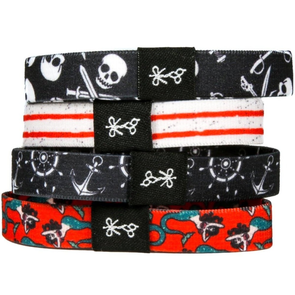 Hair Ties For Men | World-Famous Hair Ties For Guys | No-Break, No-Rip, No-Crease Bracelet Hair Bands | 4 Pcs Soft Elastic | 100 lb Strength (The Jolly Roger)