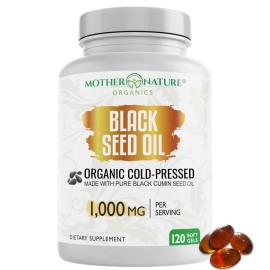 Organic High Potency Turkish Black Seed Oil Capsules, Cold Pressed, High TQ, 2 Month Supply, Non-GMO Black Cumin Nigella Sativa Oil for Immune Support, Joint, Digestive & Beauty, 1,000mg Dose (120ct)
