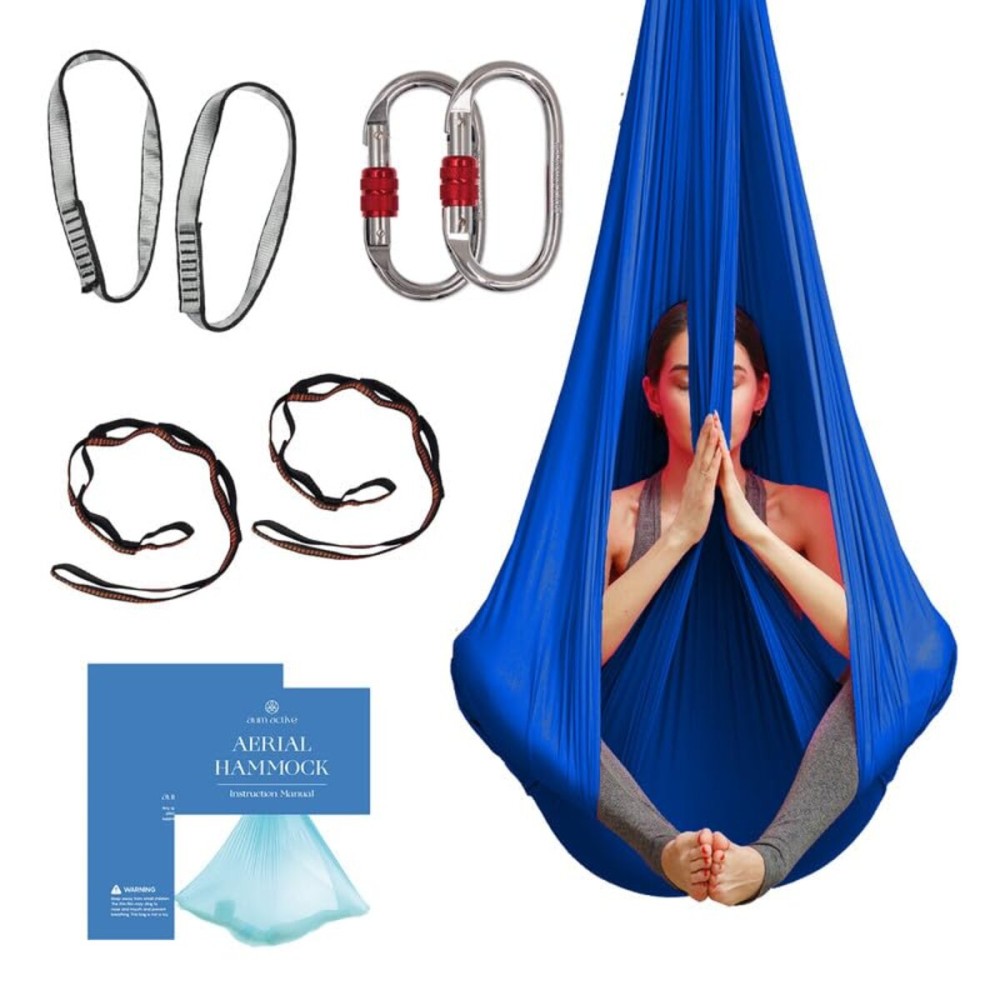 Aerial Silk Yoga Hammock & Swing for Home, Inversion Exercises, Starter Kit for All Levels - Durable with Extension Straps, Carabiners, and Pose Guide