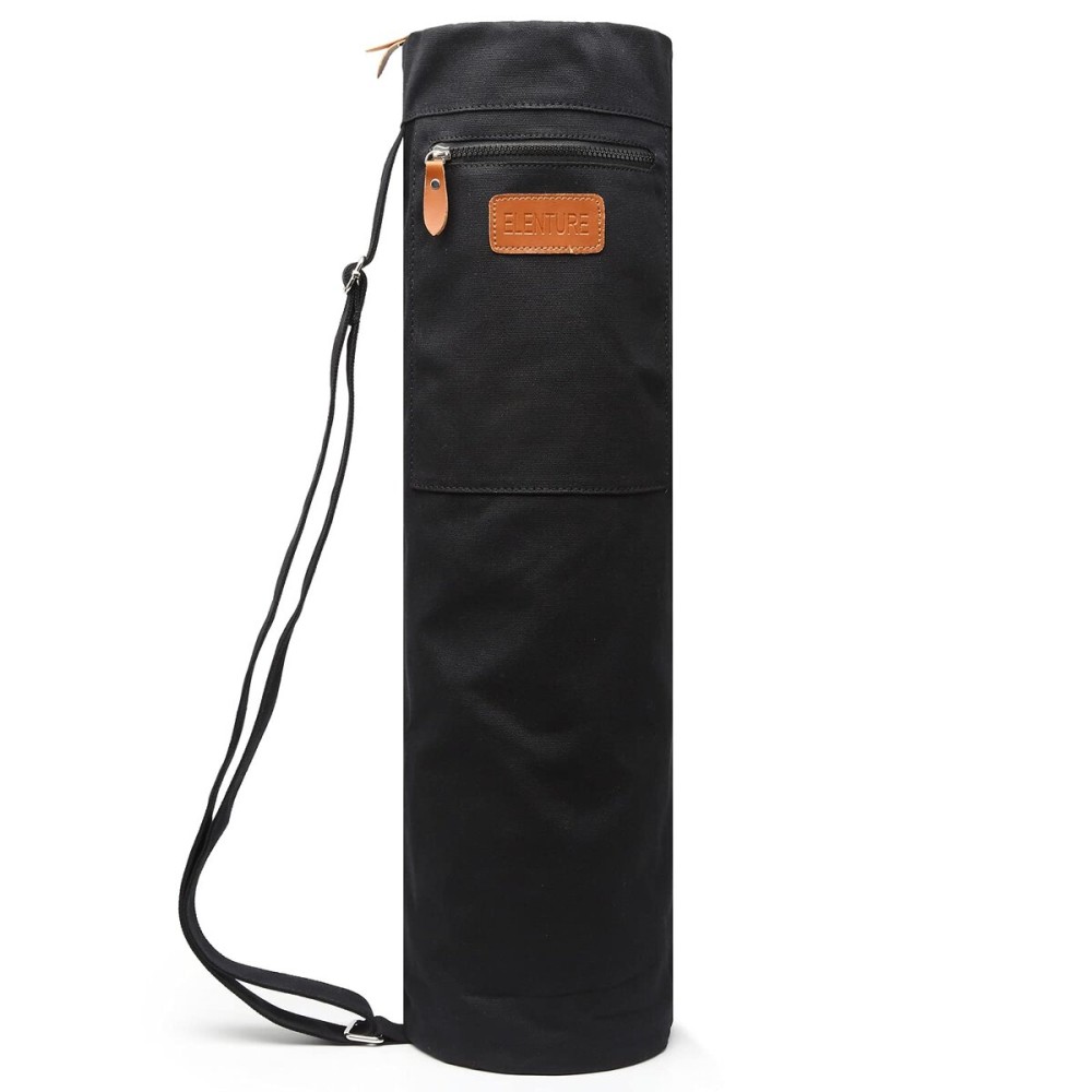 ELENTURE Canvas Yoga Mat Bag with Adjustable Strap & Pockets, Full-Zip Travel Gym Tote for Women & Men, Fits 1/4 & 1/3 Thick Mats, Lightweight Carrier for Yoga, Workout, Outdoor Use