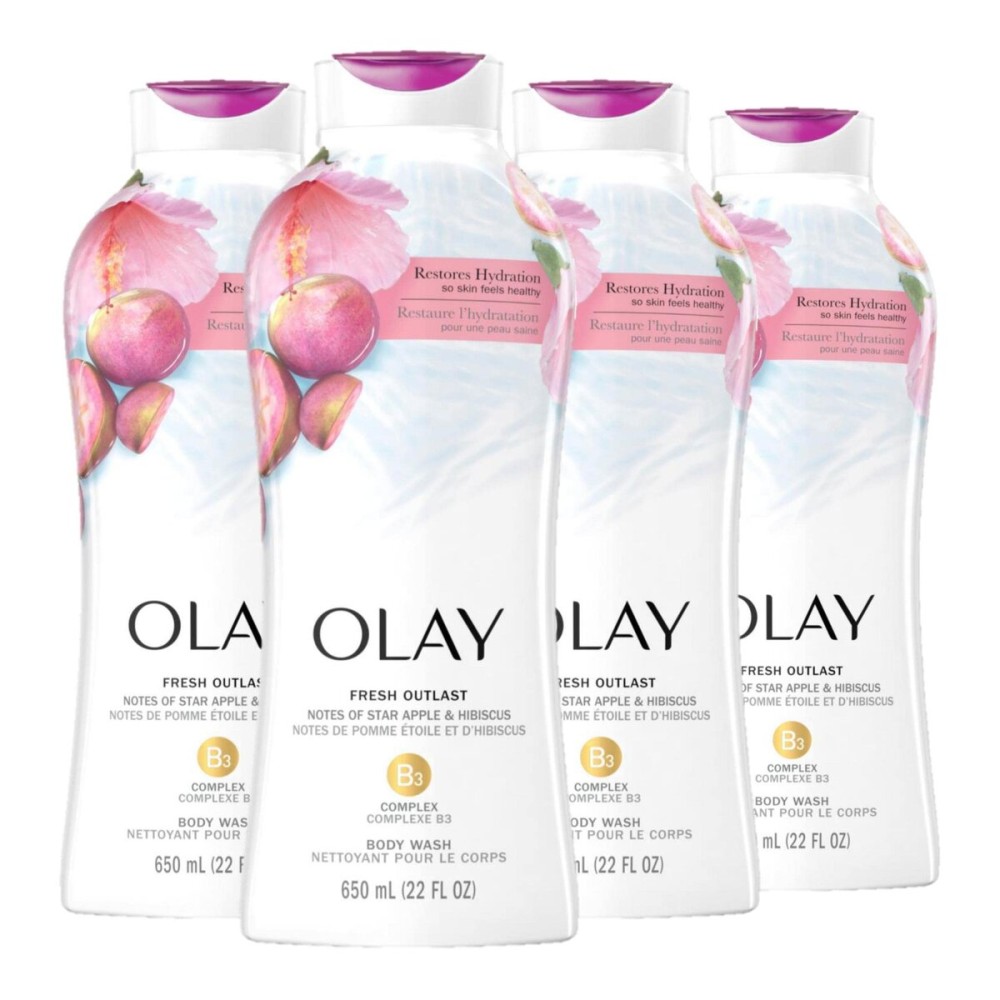 Olay Fresh Outlast Body Wash, Star Apple & Hibiscus, 22 fl oz, Pack of 4