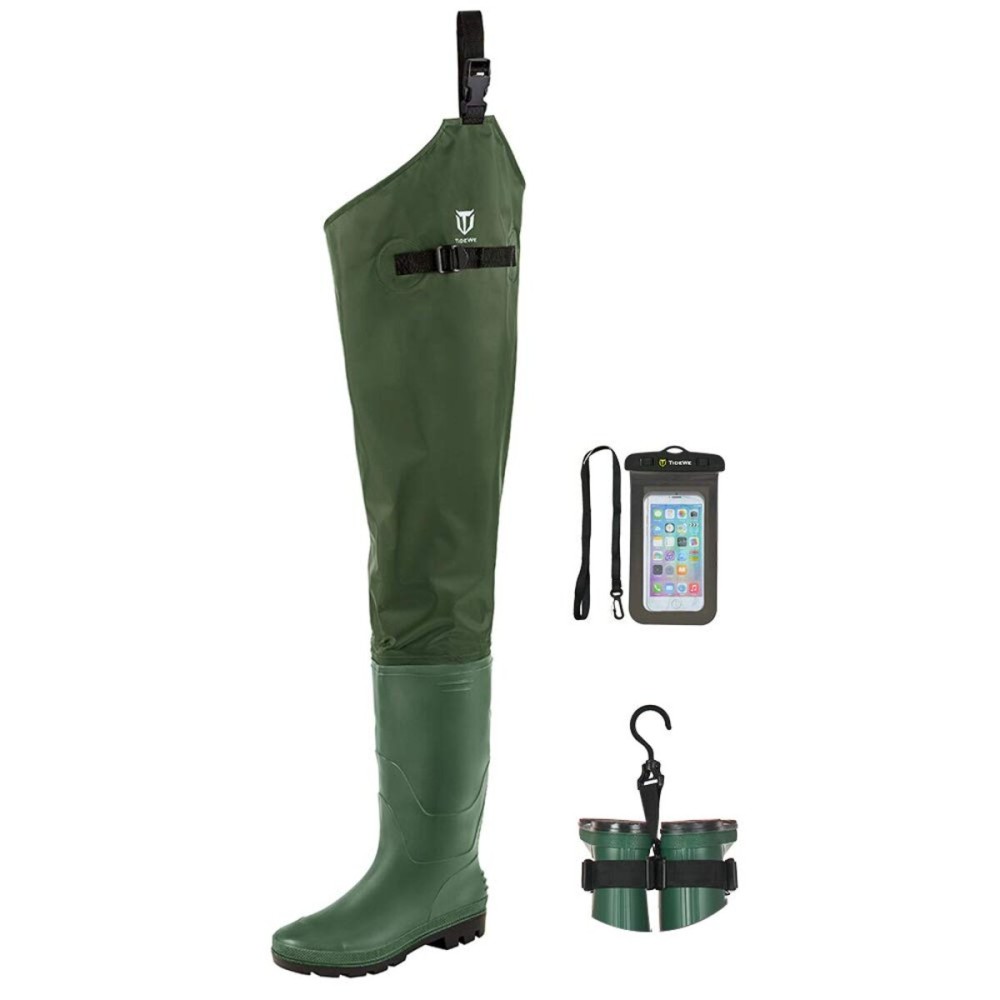 TIDEWE Hip Wader, Lightweight Hip Boot for Men and Women, 2-Ply PVC/Nylon Fishing Hip Wader Green Size 14