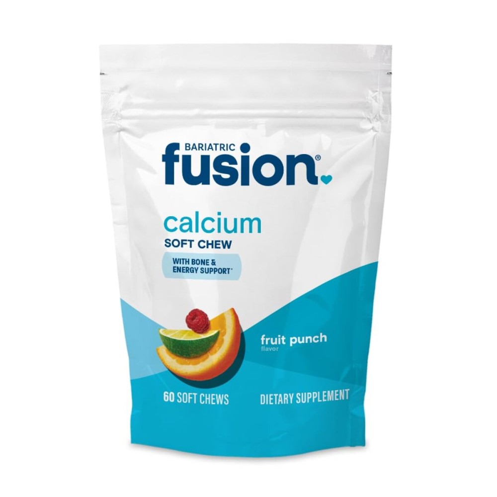 Bariatric Fusion Bariatric Calcium Supplement Chews | Calcium Citrate with Vitamin D3 Bariatric Vitamin | Sugar Free Chewable |500mg | Fruit Punch | 60 Count