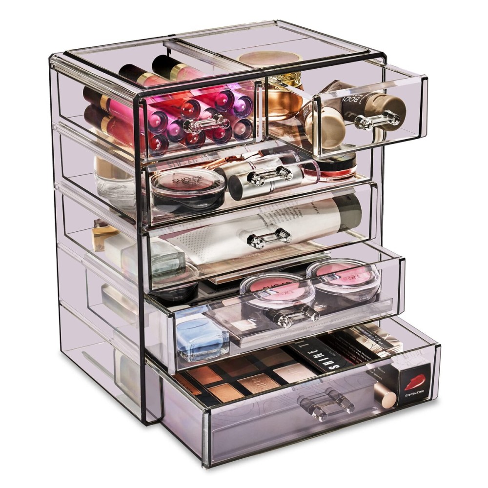 Sorbus Acrylic Makeup Organizer Set, 6-Drawer Vanity & Countertop Cosmetic Storage with Small & Wide Drawers, Purple Makeup Storage for Brushes, Lipsticks, Jewelry - Holiday Gift for Women & Teens