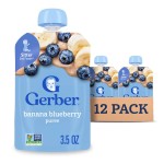 Gerber Stage 2 Baby Food, Banana Blueberry Puree Pouch, 2 Servings of Fruit, No Added Sweetener, No Artificial Colors or Flavors, 12-Pack