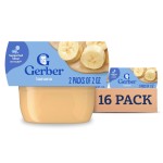 Gerber 1st Foods, Banana Pureed Baby Food, 2 Ounce Tubs, 2 Count (Pack of 8)