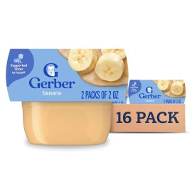 Gerber 1st Foods, Banana Pureed Baby Food, 2 Ounce Tubs, 2 Count (Pack of 8)