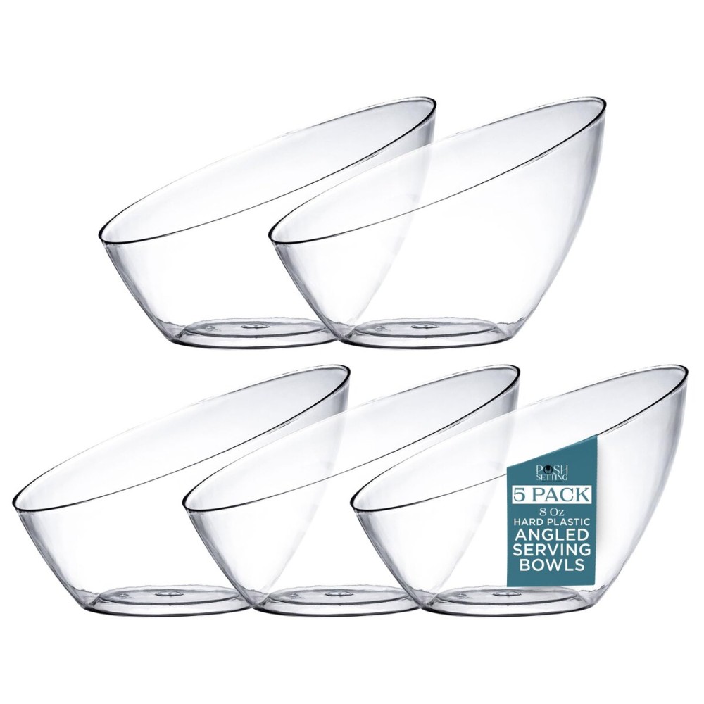 Posh Setting Clear Serving Bowls Small Hard Plastic Candy Bowl for Weddings, Buffet, Offices, Disposable Small Angled Bowls for Party\'s, Salads, Snacks and Fruit Bowl 5 Pack