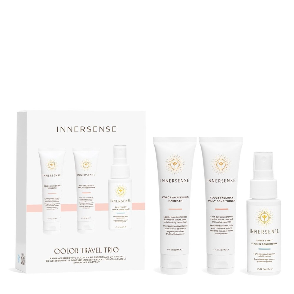 INNERSENSE Organic Beauty - Color Travel Hair Trio | Non-Toxic, Cruelty-Free, Clean Haircare (Awakening Hairbath, Radiance Conditioner, Sweet Spirit Leave-In Conditioner) PACKAGING MAY VARY