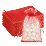 G2PLUS Red Organza Bags, 100PCS Red Organza Gift Bags 4x6, Sheer Mesh Drawstring Bag, Jewelry Pouches, Small Tulle Candy Bag for Christmas, Wedding Party Favors