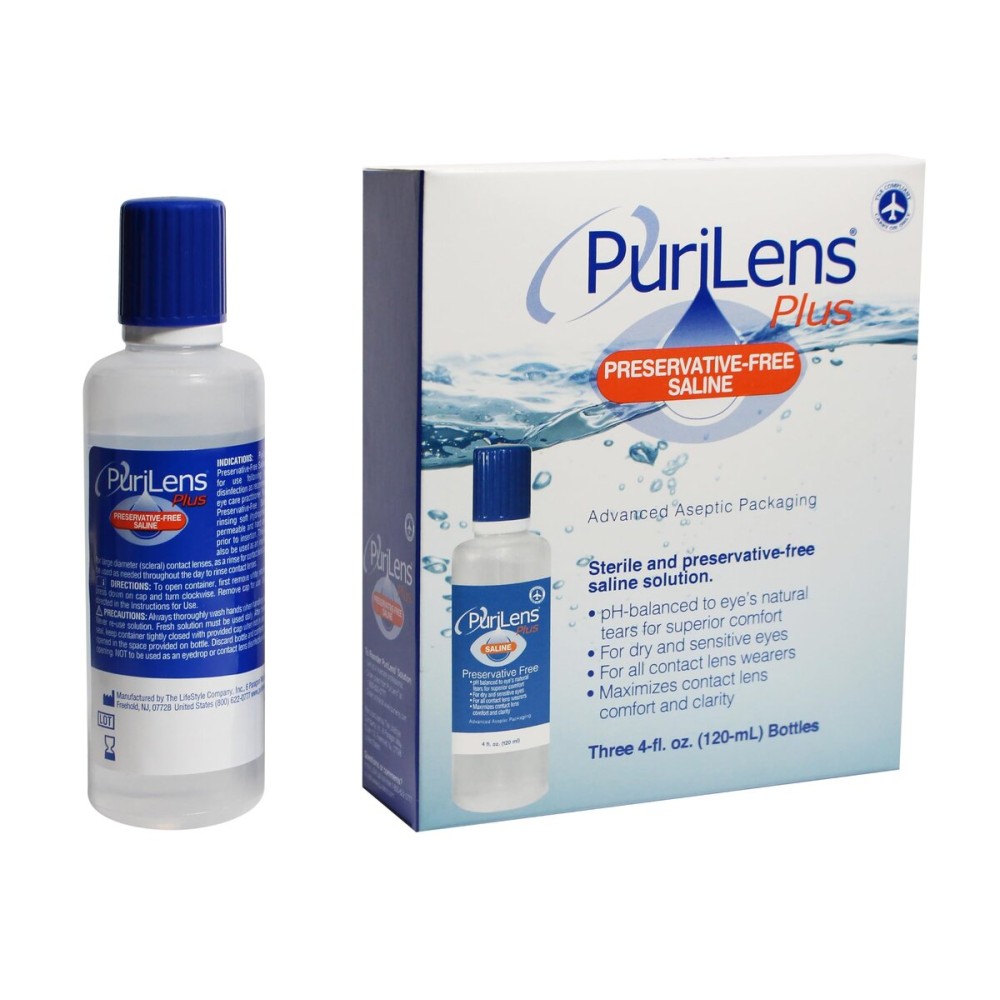 Purilens Plus Preservative-Free Contact Lens Saline 120ml (4 fl. oz.) 3 Pack