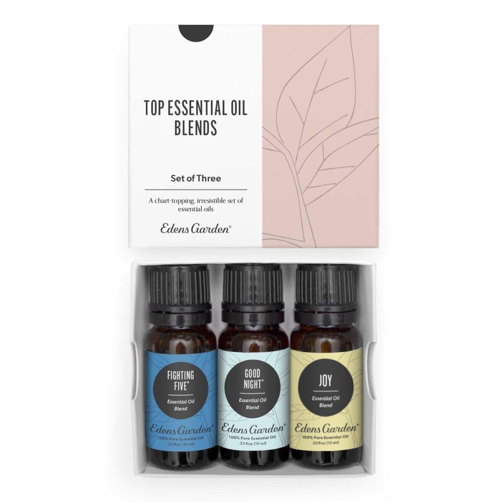 Edens Garden Top Essential Oil Blends 3 Set - 100% Pure Therapeutic Grade, Undiluted Natural Aromatherapy Oils for Diffusers & Home - Includes Fighting Five, Good Night & Joy, 10 ml/ 3 Pack