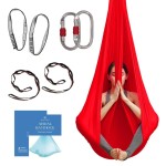 Aerial Silk Yoga Hammock & Swing for Home, Inversion Exercises, Starter Kit for All Levels - Durable with Extension Straps, Carabiners, and Pose Guide