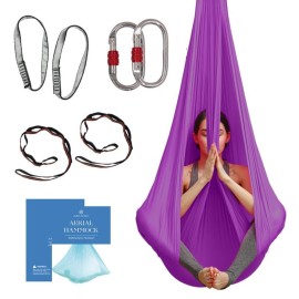 Aerial Silk Yoga Hammock & Swing for Home, Inversion Exercises, Starter Kit for All Levels - Durable with Extension Straps, Carabiners, and Pose Guide