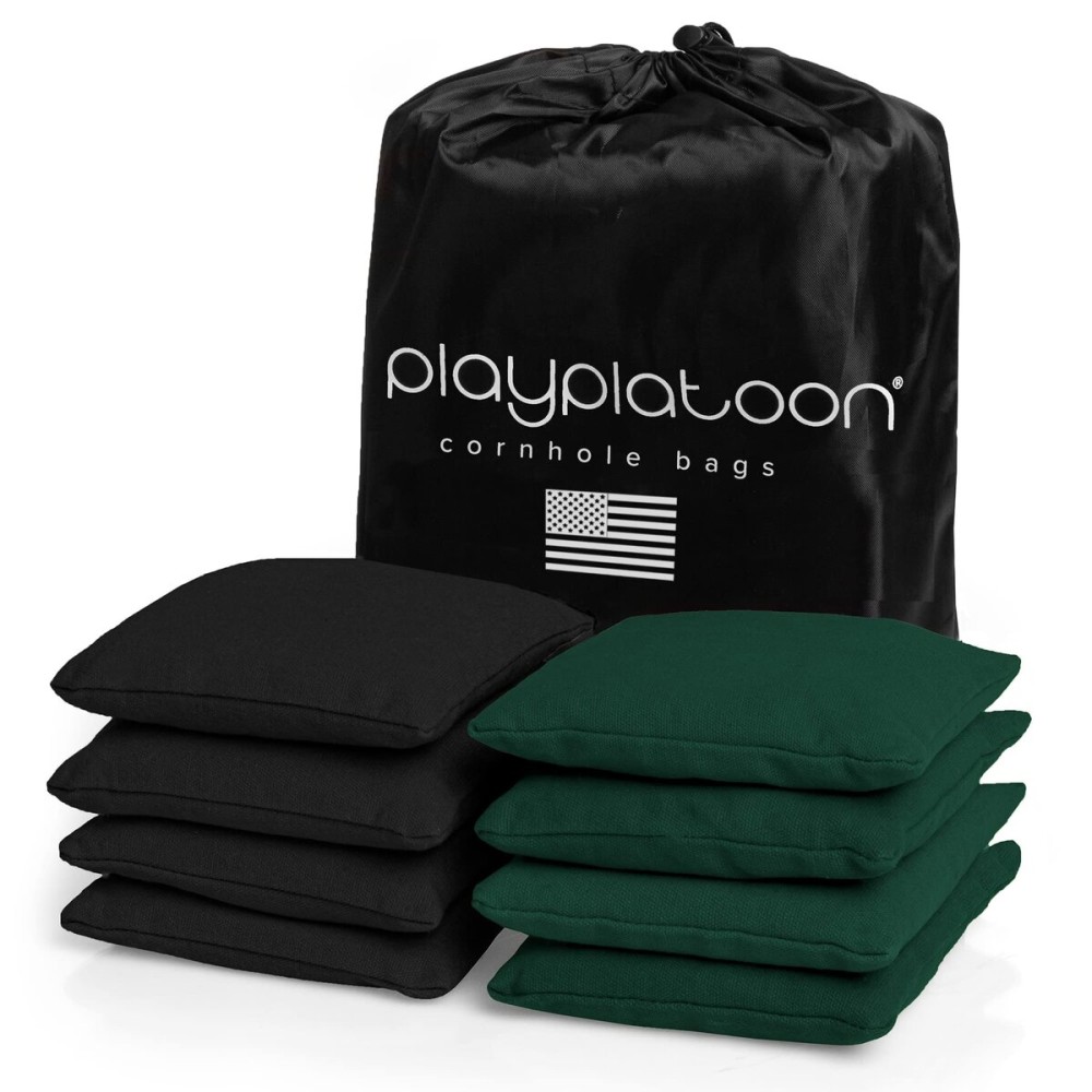 Play Platoon Weather Resistant Cornhole Bags - Set of 8 Regulation Corn Hole Bean Bags - Hunter Green & Black - Durable Duck Cloth Corn Hole Bag for Tossing Game, Includes Tote Bag