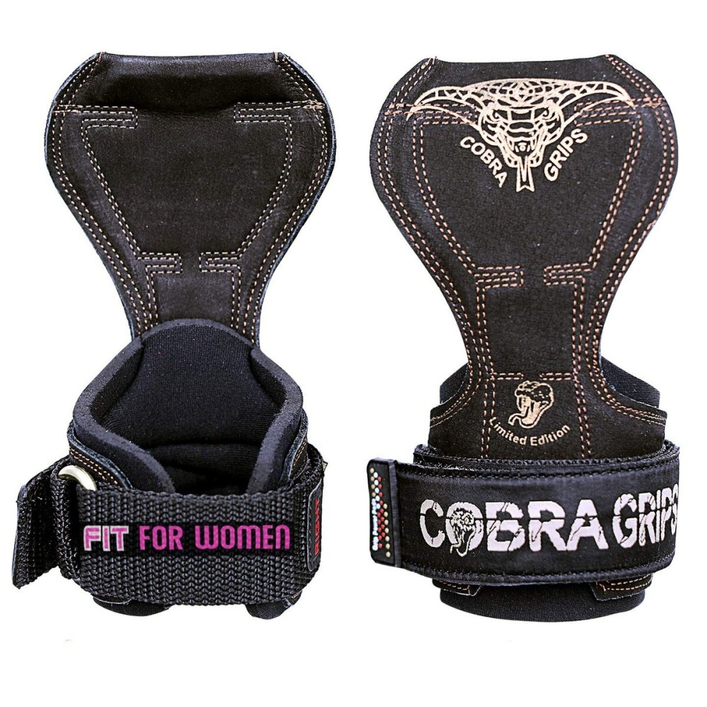 Cobra Grips FIT Women Weight Lifting Gloves Heavy Duty Straps Alternative Power Lifting Hooks Best for Deadlifts with Adjustable Neoprene Padded Wrist Wrap Support Bodybuilding (FIT Black Leather)