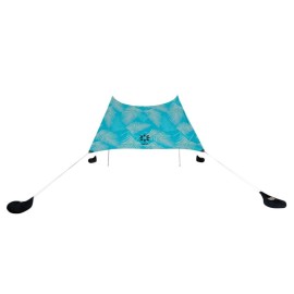 Neso Grande Portable Beach Tent Sun Shelter - Lightweight Beach Shade Canopy - Easy Setup for Family Outings - Patented Reinforced Corners - UPF 50+ Sun Protection - 7ft Tall, 9 x 9ft - Aqua Fronds