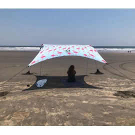 Neso Grande Portable Beach Tent Sun Shelter - Lightweight Beach Shade Canopy - Easy Setup for Family Outings - Patented Reinforced Corners - UPF 50+ Sun Protection - 7ft Tall, 9 x 9ft - Flamingos