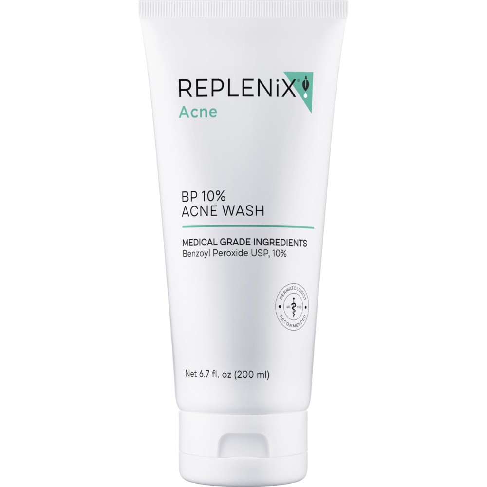 Replenix BP Acne Face Wash, 6.7 Fl Oz, Non-Oily Benzoyl Peroxide Facial Cleanser with Medical-Grade Ingredients for Acne-Prone Skin, Gently Unclogs & Refines Pores, Non-Drying & Non-Irritating