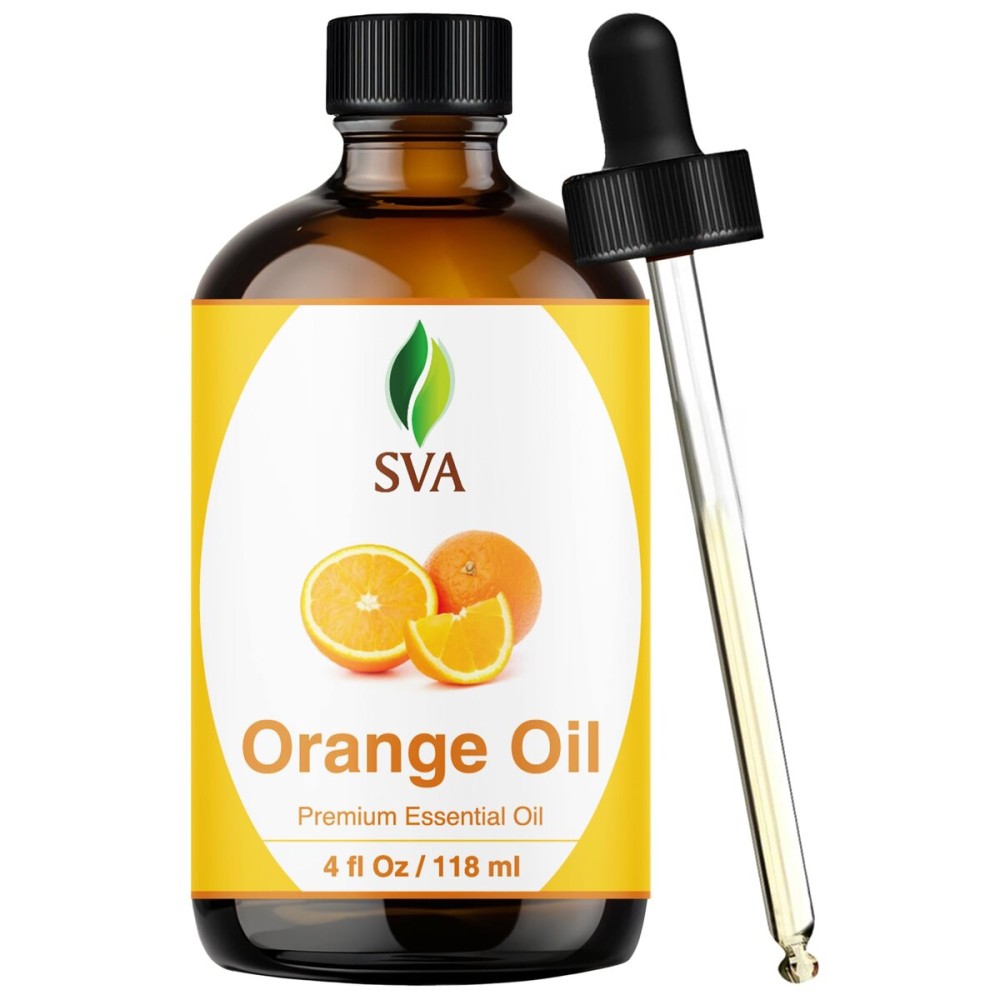 SVA Orange Essential Oil - 4 Fl Oz - 100% Natural Orange Oil - for Diffuser, Hair Care, Face, Skin Care, Aromatherapy, Scalp and Body Massage, Soap and Candle Making - with Dropper