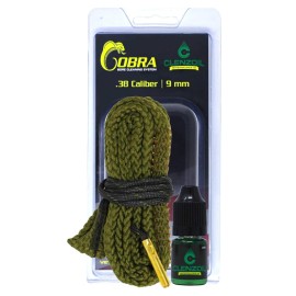 CLENZOIL Field & Range 38 Cal - 9MM Cobra Bore Cleaner | Gun Barrel Cleaning Tool for 38 Cal - 9MM | Brass Brush Embedded in Cotton Bore Rope