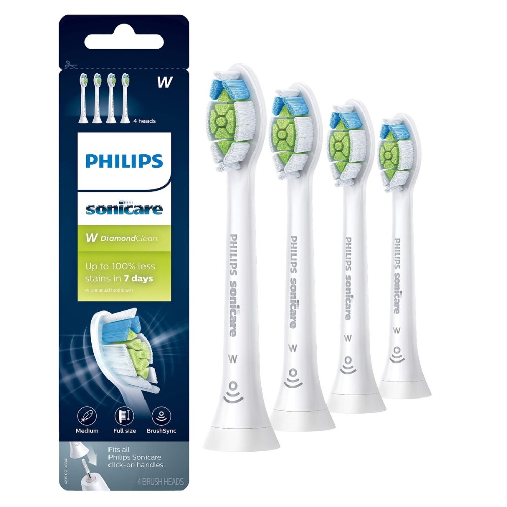 Philips Sonicare W DiamondClean - Genuine Replacement Electric Toothbrush Heads, White, 4 Pack One Year Supply, HX6064/65