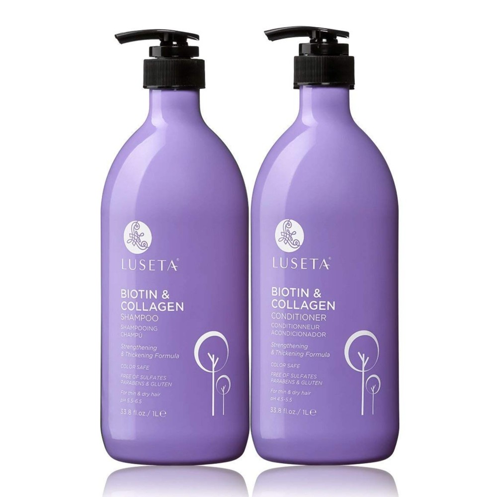 L LUSETA Biotin & Collagen Shampoo & Conditioner Set (2 x 33.8oz) - Thickening for Hair Growth, Infused with Argan Oil to Repair Dry, Damaged Hair