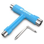 Zeato All-In-One Skate Tools Multi-function Portable Skateboard T Tool Accessory with T-type Allen Key and L-type Phillips Head Wrench Screwdriver - Blue