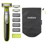 Philips OneBlade Hybrid Body and Face Stubble Trimmer with 4 x Lengths, 2 Extra Blade and Travel Pouch,