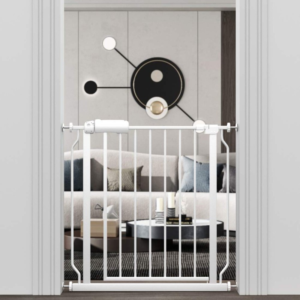 ALLAIBB Narrow Walk Through Baby Gate Auto Close Tension White Metal Child Pet Safety Gates with Pressure Mount for Stairs,Doorways and Baniste(29.13-33.86/74-86cm)