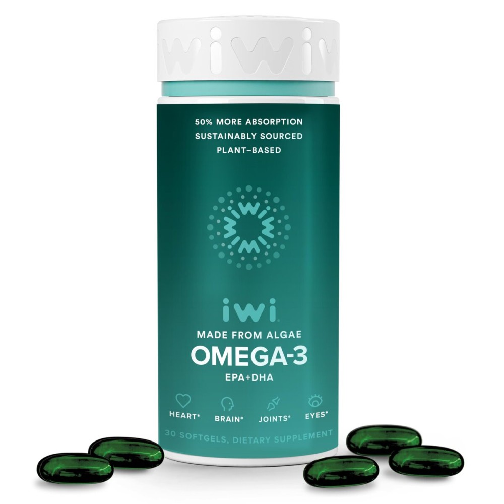 Iwi Omega-3, 30 Softgels (30 Servings), Vegan Plant-Based Algae Omega 3 with EPA + DHA, Whole-Body Support Dietary Supplement, Krill & Fish Oil Alternative, No Fishy Aftertaste