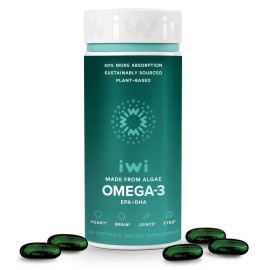 Iwi Omega-3, 30 Softgels (30 Servings), Vegan Plant-Based Algae Omega 3 with EPA + DHA, Whole-Body Support Dietary Supplement, Krill & Fish Oil Alternative, No Fishy Aftertaste