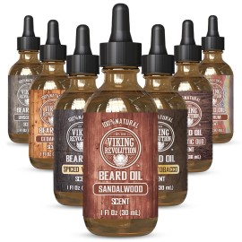 Viking Revolution - Beard Oil - All Natural With Organic Argan & Jojoba Oils - Softens & Strengthens Beards And Mustaches - Gifts for Men - Sandalwood - 30ml