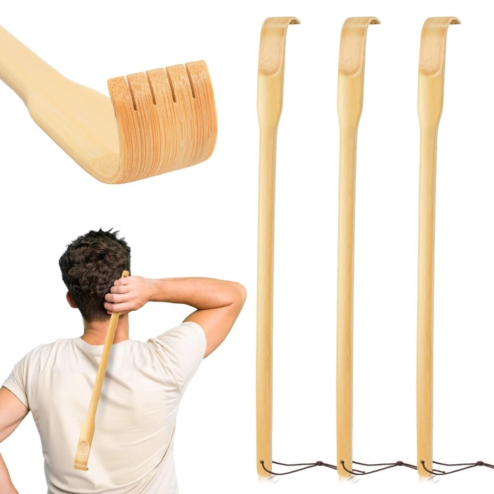 RENOOK Back Scratcher, 3 Pieces 16.5 Strong Sturdy Self-Massager Therapeutic Bamboo Wooden Back Scratchers for Scratching Itches, Best Gift for Pregnant Women and People Who Need Longer Hands.