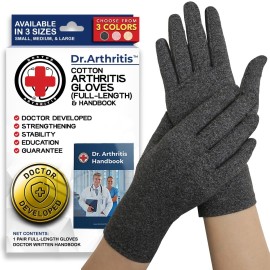 Dr. Arthritis Compression Gloves for Women & Men with Doctor Handbook, Cotton/Nylon/Spandex, Grey, L