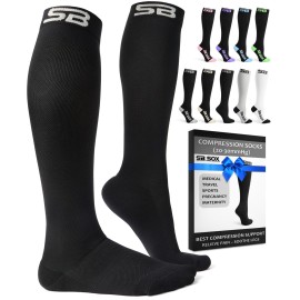 SB SOX Compression Socks for Men & Women (20-30 mmHg) - Best Support Stockings for Travel, Medical, and Sports - Perfect for Everyday Wear (Medium, Solid Black)