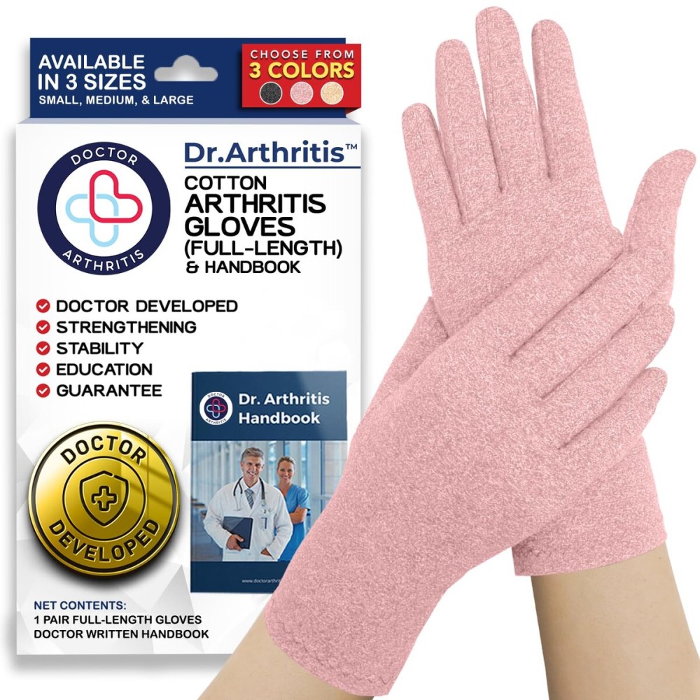 Doctor Developed Arthritis Gloves, Full Finger Compression Gloves for Arthritis for Women & Men, Carpal Tunnel Gloves With Doctor Handbook (M, Pink)