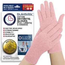 Doctor Developed Arthritis Gloves, Full Finger Compression Gloves for Arthritis for Women & Men, Carpal Tunnel Gloves With Doctor Handbook (M, Pink)