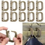10 Pack Multipurpose D-Ring Grimlock Locking for Molle Webbing with Zippered Pouch by BOOSTEADY (Brown)