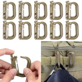 10 Pack Multipurpose D-Ring Grimlock Locking for Molle Webbing with Zippered Pouch by BOOSTEADY (Brown)