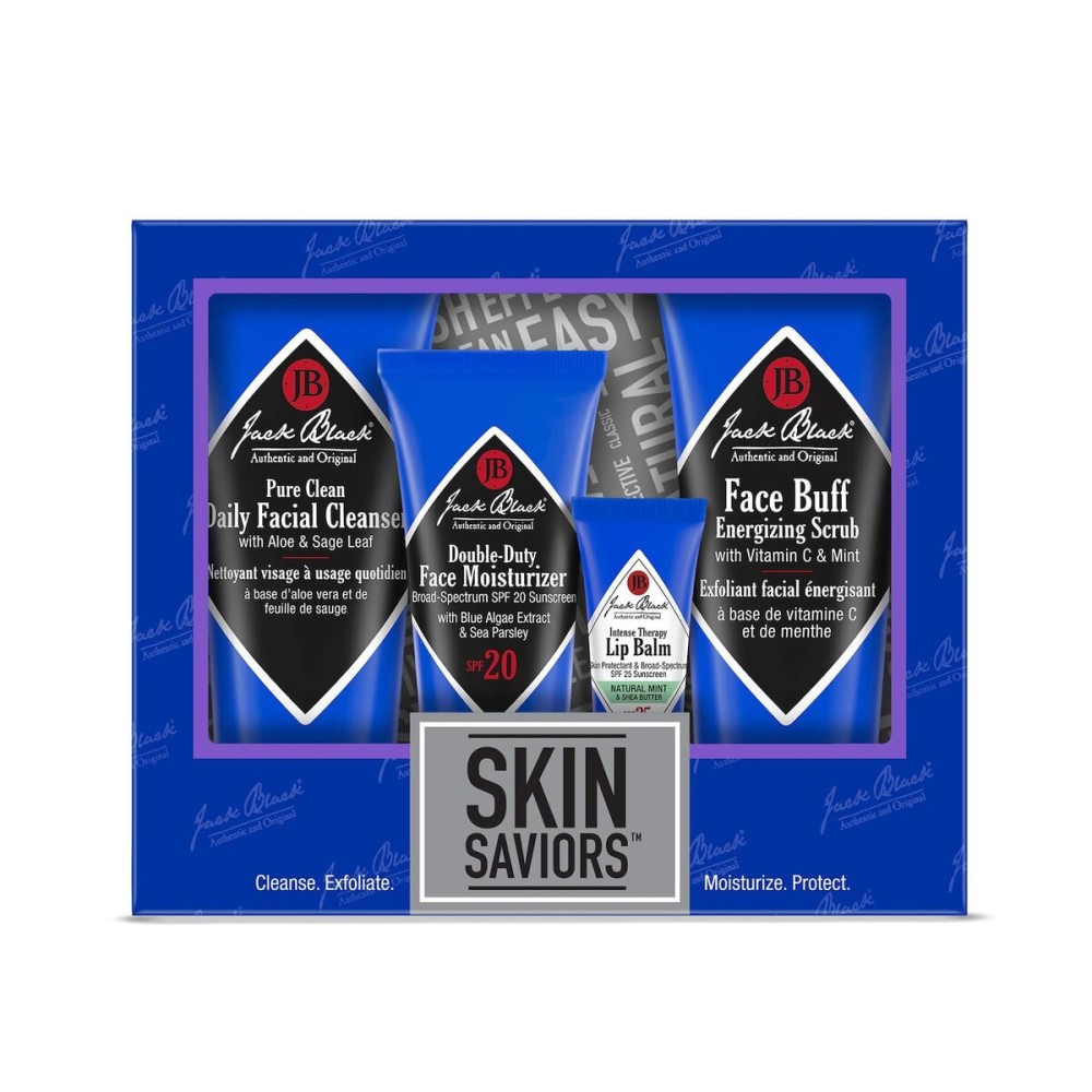 Jack Black Skin Saviors Set for Men - Face Scrub, Facial Cleanser, Face Moisturizer, Lip Balm, Mens Skin Care Kit, Men\'s Skincare Gift Set