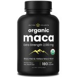 NutraChamps USDA Organic Maca Root Capsules for Women & Men, 2100mg, 180 Capsules, Black, Red & Yellow, Peruvian Maca Peruana, Extra Strength Pure Premium Gelatinized Root Powder Supplement