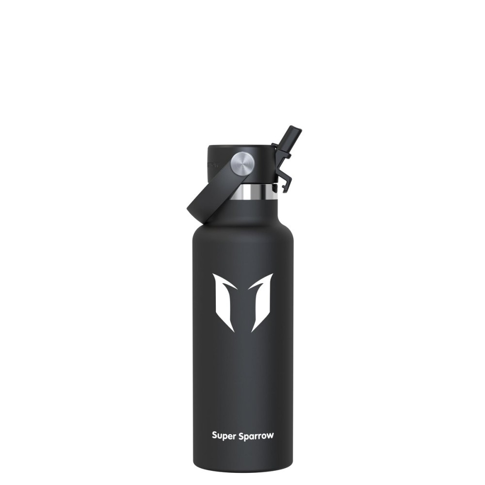 Super Sparrow Insulated Water Bottle - 17 Oz - Standard Mouth FlipFlow Flask - BPA Free, Leak Proof Drink Bottle- Ergonomic Straw Water Bottles for Work, Gym, Travel, Sports