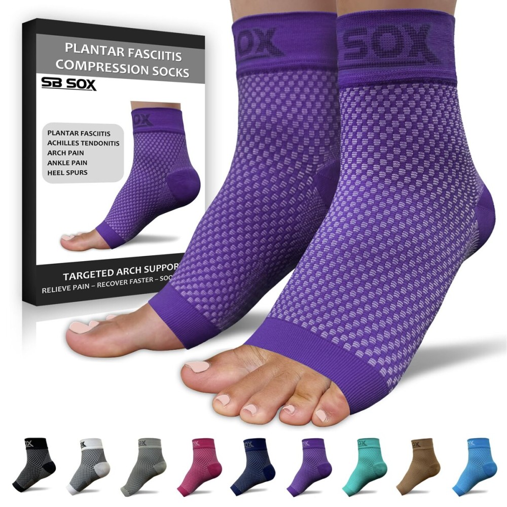 SB SOX Plantar Fasciitis Relief Socks - Ankle Brace Compression Sleeve - Arch Support for Foot Pain, Swelling, Heel Spurs - Foot Brace for Achilles Tendonitis Relief, Injury Recovery (Purple, Medium)