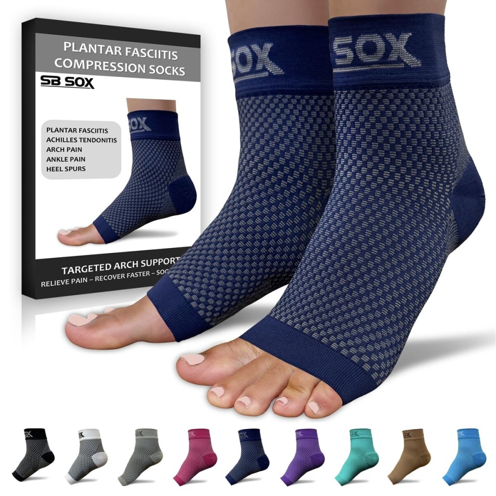 SB SOX Plantar Fasciitis Relief Socks - Ankle Brace Compression Sleeve - Arch Support for Foot Pain, Swelling, Heel Spurs - Foot Brace for Achilles Tendonitis Relief, Injury Recovery (Navy, Medium)