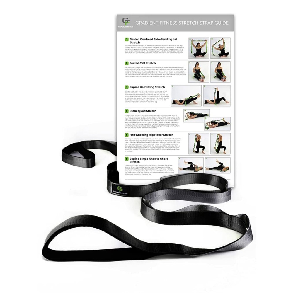 Gradient Fitness Stretching Strap for Physical Therapy, 12 Multi-Loop Stretch Strap 1 W x 8\' L, Neoprene Handles, Physical Therapy Equipment, Yoga Straps for Stretching, Leg Stretcher (Black)